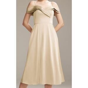 AW BRIDAL 2 XS Light Gold Elpis bridesmaid formal party midi dress NEW B51